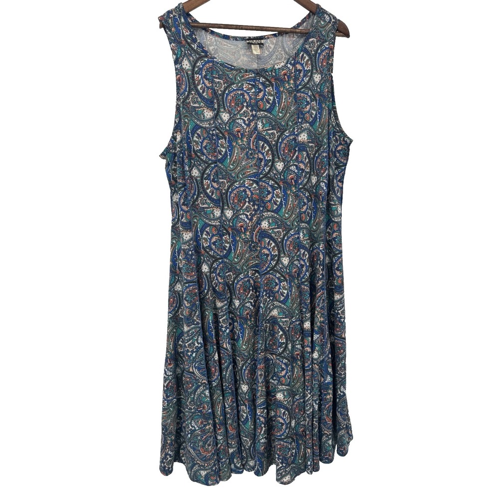 Haani Blue Geometric Pleated Sleeveless Fit and Flare Dress y2k hankie hem plus